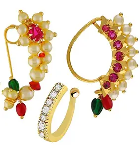 VAMA FASHIONS Maharashtrian Marathi Banu Nath nose ring stud Without Piercing clip on NosePins Nathiya For Women Girls.
