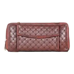 THE CLOWNFISH Emerald Series Womens Wallet with Front Mobile Pocket and Checkered Embroidery (Dark Brown)