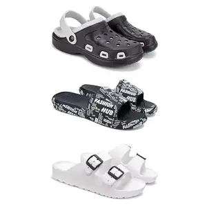 WINGSCRAFT Lightweight Classic Clogs || Sandals with Slider for Men-Combo(3)-3018-3103-3113-10 White