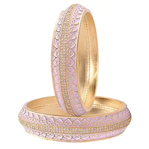 Ratnavali Jewels American Diamond CZ Gold Plated Pink Meena Enamel Bangles for Women/Girls RV3387P-2.4