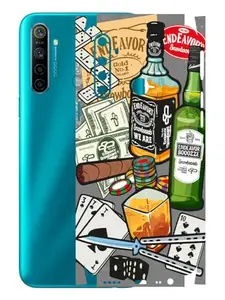 AtOdds - REALME 5i Mobile Back Skin Sticker - Lamination - Rear Screen Guard Protector Film Wrap (Coverage - Back+Camera+Sides) (Design - Wine Graffiti)