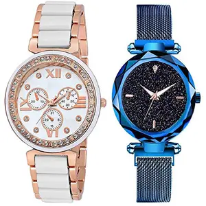 crispy Womens Analog Round Dial Blue and Rose Gold Combo Watch