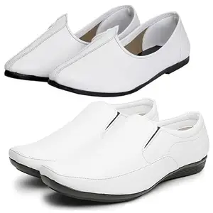 Vitoria l Men Star Boder White Formal Shoes with Black Jutti Combo/6