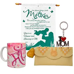 Saugat Traders Unique Gift for Mom - Coffee Mug, Scroll Card, Hand Wallet & Key Chain - Mother's Day | Birthday | Anniversary Gift for Mummy, Mother in Law