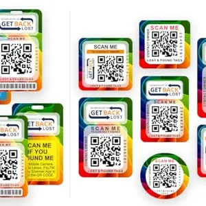 2 Cards and 12 QR Code Enabled Lost & Found Labels for Luggage, Baggage, Backpack, Laptop Bag, Passport, Headpone, Camera, Personal Items, Toys with Mask Calling Feature for Data Privacy