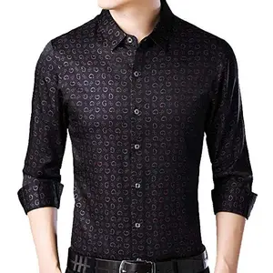 Black Lycra Printed Men Full Sleeve Shirt(1_BLACKGPRINT-L)