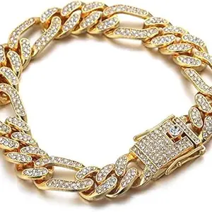 VIEN Iced Out Cuban Link Bracelet Bling Zirconia Miami Link Bangle Jewelry for Men Women Hip Hop Kpop Bracelets (GOLD)
