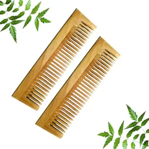 Desi Neem Wooden Comb for Women & Men | Hair Growth | Anti-Bacterial, Dandruff Remover & Hair Styling Comb | Wide tooth comb | Handcrafted 2PCS