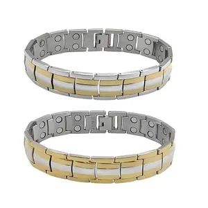Bracotive® Gold Plated Double Tone Steel Bracelet Chain Linked Foldover titanium braclete Lock gold Wrist stylish Bracelet For Men & Women (GOLD)
