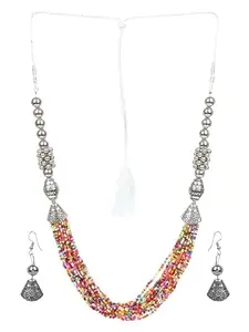 CARDINAL Oxidised Silver Multicolor Necklace Set
