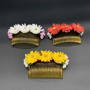 Vinshbond Flower Hair Comb/Side Comb Flower, HandMade Flower Comb For Woman & Girls (Pack of 03),Color_Multi.