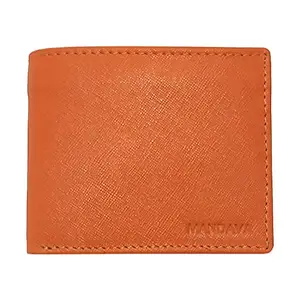 MANDAVA Genuine Safiano Leather Unisex Casual Bifold Wallet (Orange)