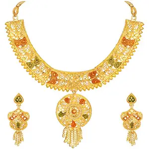 Shining Diva Fashion Latest Choker Design Necklace Set For Women Traditional One Gram Gold Plated Jewellery Set for Women (Golden) (11525s)