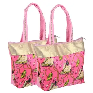 Kuber Industries Women's Hand Purse | Traditional Mini Hand Bag | Silk Wallet Hand Bag | Woman Tote Hand Bag | Gifts Hand Bag | Cow-Small Hand Purse | Pack of 2 | Pink