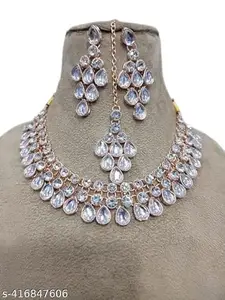 Latest Stylish Stone Studded Jewellery Set for Women |Festive Wedding Party Necklace Earrings|JS_207|