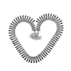 Rang Fashion Jewellery Silver Oxidised Traditional Choker Necklace and Earrings Jewellery For Women & Girls