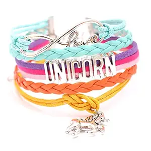 Sanjis Enterprise Rainbow Infinity Love Colorful Rope Leather Braided Bracelet For Unicorn Charm Bracelet Cute Jewellery Accessory for Girl/Women/Men Wristband Gift