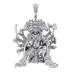 Akshat Sapphire Sterling Silver (92.5% purity) God Panchmukhi Hanuman Ji Locket for Men & Women Pure Silver Lord Panchmukhi Hanuman Ji (Big Size) Pendant for Good Health & Wealth