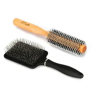 Nfilla Wooden Round Hair Brush | Men and Women | For Adding Curls, Volume, Hair Roller Brush for Hair Styling Ultra Paddle Hair Brush with Large Coverage, Soft Ball-Point Bristles for Men & Women 1 4