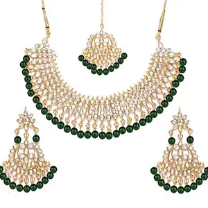 YouBella Jewellery Sets for Women Gold Plated Kundan Wedding Bridal Necklace Jewellery Set with Earrings for Girls/Women (Green)