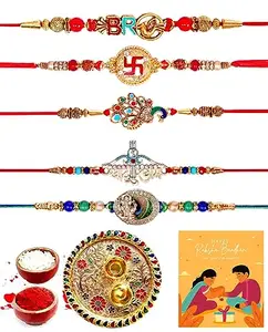 Shivshakti Exports Five Trendy Rakhi and Pooja Thali Gift Set -5RTGS110