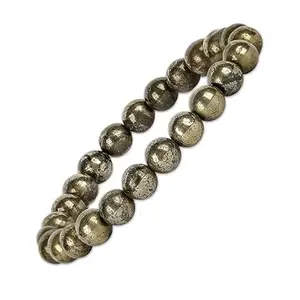 VNAYAK MAART Bracelet, Reiki Natural Pyrite Bracelet 8 mm, Round Bead Bracelet for Wealth Protection, Genuine Gemstone Beads for Calming, Stress Relief & Spiritual Healing - Natural