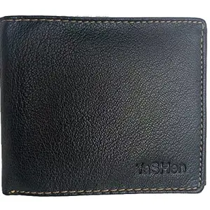 FASHEN Men's Black Genuine Leather Wallet