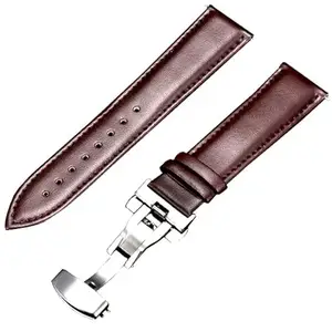 Ewatchaccessories 20mm Genuine Leather Watch Band Strap Fits CLASSIMA Brown Deployment Silver Buckle