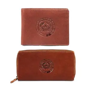Savage Hide Tom Lina Orange Leather Men Women Cancer Zodiac Sign Embossed Purse Wallet Couple Combo 246-296