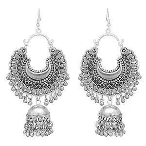 Total Fashion Stylish Oxidised Afghani Fancy Earrings For Girls And Women-Silver