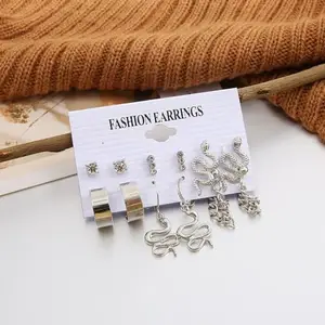 Rubique Trendy Silver Plated 6 Pair Snake Décor Drop Earrings Set For Women & Girls Alloy Drops & Danglers, Stud Earring - Pair Of 6
