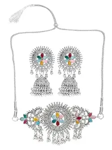 Multicolor Round Center Flower Choker Necklace for Women – Traditional Indian Jewelry