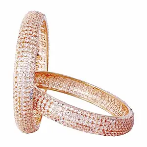 Blulune Small Crystal Stone Rose Gold Plated Bangle Set Jewelery for Women and Gilrs (Pack of 2) BL B AD-46 2.4