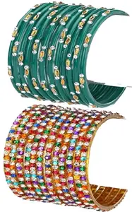 AFAST Combo Of Designer Party & Wedding Colorful Glass Bangle/Kada Pcak Of 24, Radium,Multicolor