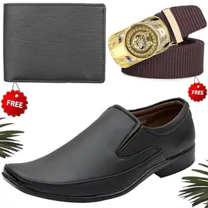 Stylish Trendy Formal Shoes/Party Shoes/Shoes Combo with Free Wallet & Belt for Men and Boys (BAZAAR5457_VTOR-BLK-2003) Multicolor