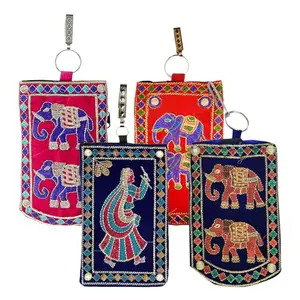 Kuber Industries Mobile Cover | Mobile Cover with Saree Hook | Mobile Bag Pouch for woman | Wedding Mobile Cover | Embroided Velvet Mobile Cover | Pack of 4 | Assorted