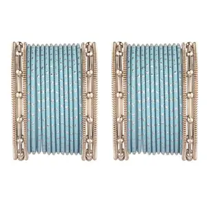 Efulgenz Antique Blue Metal Bangles Bracelete for Women (28 Pcs), Size-2.4
