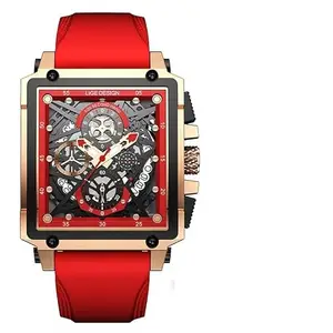OVERFLY 8936-Red Rectangle Dial Chronograph Watch for Men