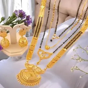 Black & Gold Alloy Mangalsutra Set for Women (Non-Adjustable, 5 Pcs, 7q3mos_Mangalsutra)