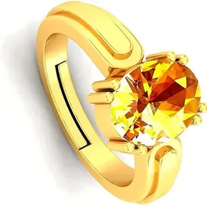 3.25 to 16.25 Ratti Pukhraj Stone Original Certified Yellow Sapphire Gemstone Gold Plated Adjustable Woman Man Ring With Lab Certificate