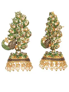 OOMPH Jewellery Green Meenakari Enamel Peacock Design Ethnic Jhumka/Jhumki Earrings For Women & Girls Stylish Latest (ECK2_Z)- For Women & Girls Stylish Latest