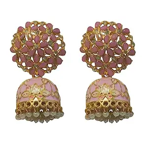 La Belleza Jhumki Earrings for Women- Traditional Bollywood Wedding Pearl Gold Plated Meenakari Jhumki Jhumka Jewellery for Women/Girls Best Gift For Rakhi (Pink)