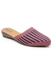 NATSHUZ Casual & Formal Fashion 102-24-Peach_7 Pink Flat Mesh Slip-On Pointed Toe Women Slippers