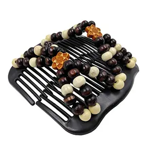 SECRET DESIRE Magic Wooden Double Hair Comb Beads Clip Stretchy Hair Clip For Women Ladies