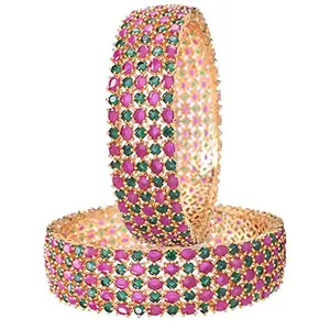 Ratnavali Jewels Brass Gold Plated and Cubic Zirconia Kada Bangle for Women (Red)