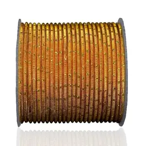 The Golden Cascade Haldi Color Metal Bangles Cutting Design Chudi for Women & Girl (2 Dozen) (Haldi, Medium 2-6)