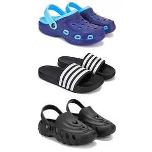 WINGSCRAFT Lightweight Classic Clogs || Sandals with Slider for Men-Combo(3)-3019-3024-3138-8 Black