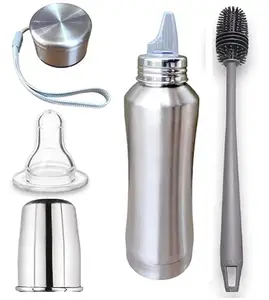 RB POINT 2 in 1 Silver Elegance The Leak-Proof Thermosteel Hot and Cold Baby Feeding Milk-Water Bottle (250 ml)