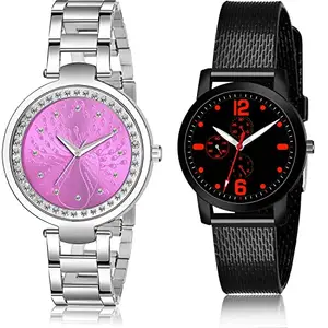 NEUTRON Fashion Analog Pink and Black Color Dial Women Watch - GM208-(69-L-10) (Pack of 2)