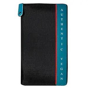 VEGAN Leather & Fabric Black & Teal RFID Protected Unisex Long Purse/Card Holder Wallet